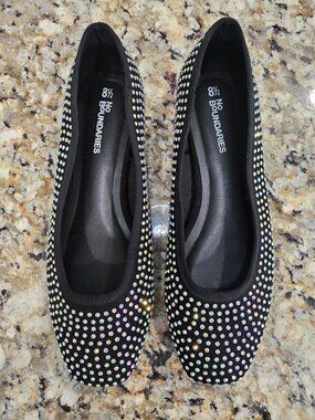 No Boundaries Women's Rhinestone Ballet Flats Black Size 8.5 New Condition